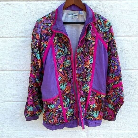 Vintage 90s Westbound Sport Paisley Full Zip Windbreaker Track Jacket - Picture 10 of 13